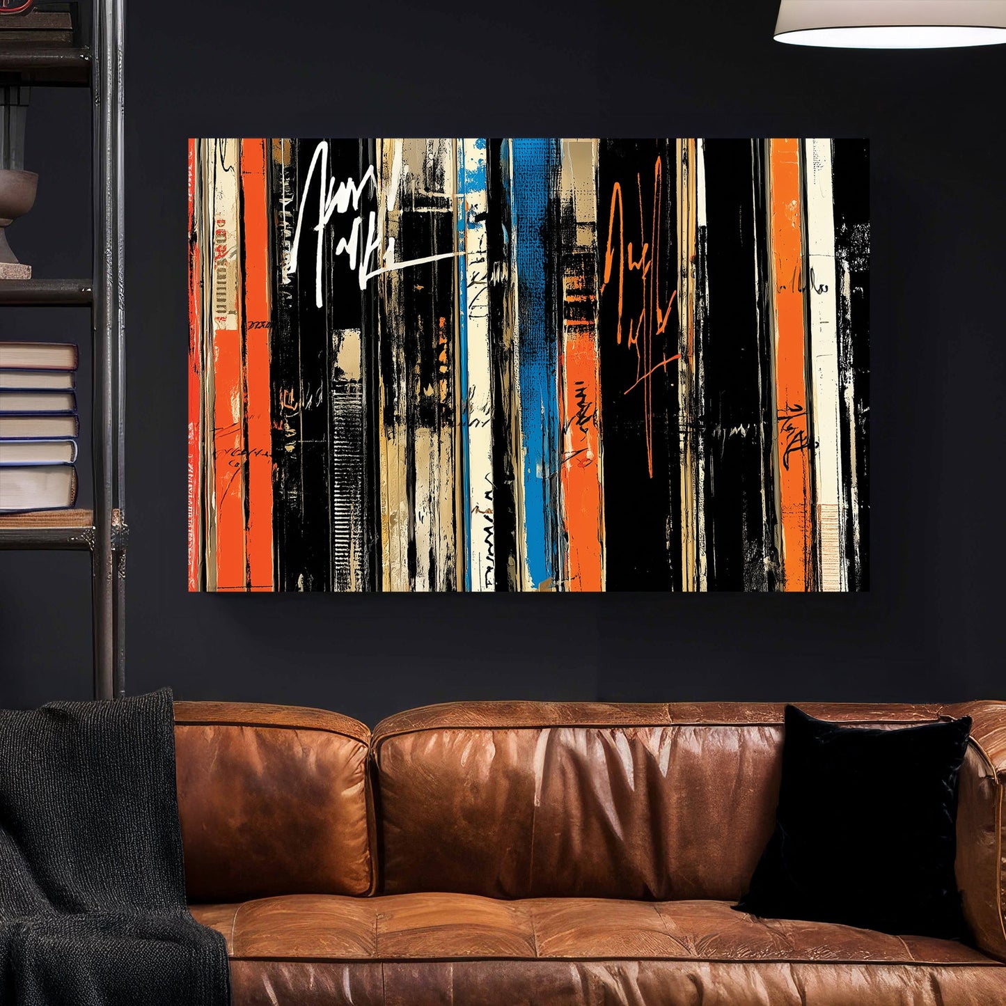 Abstract vinyl records in graffiti style with orange, black and blue