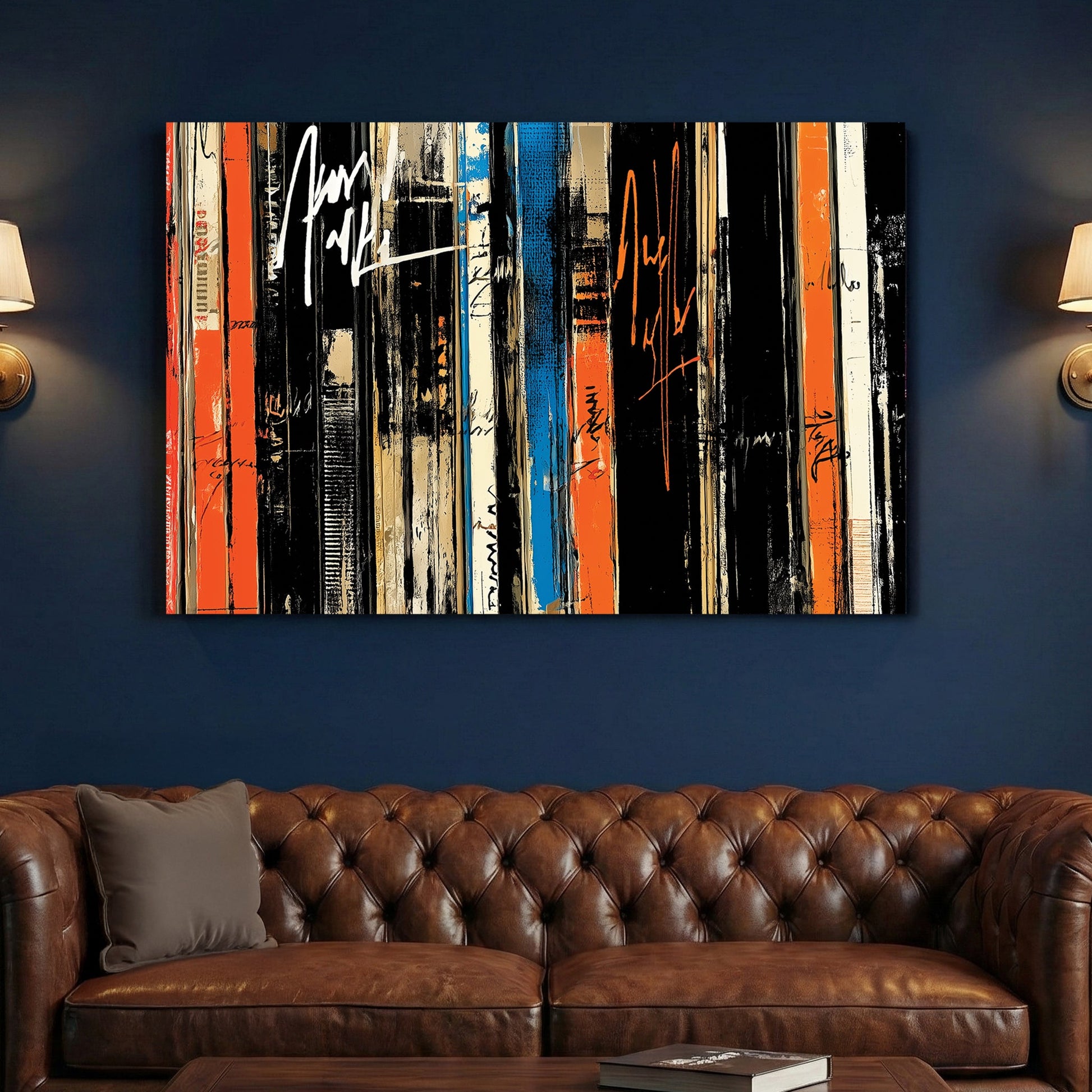 Abstract vinyl records in graffiti style with orange, black and blue