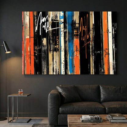 Abstract vinyl records in graffiti style with orange, black and blue