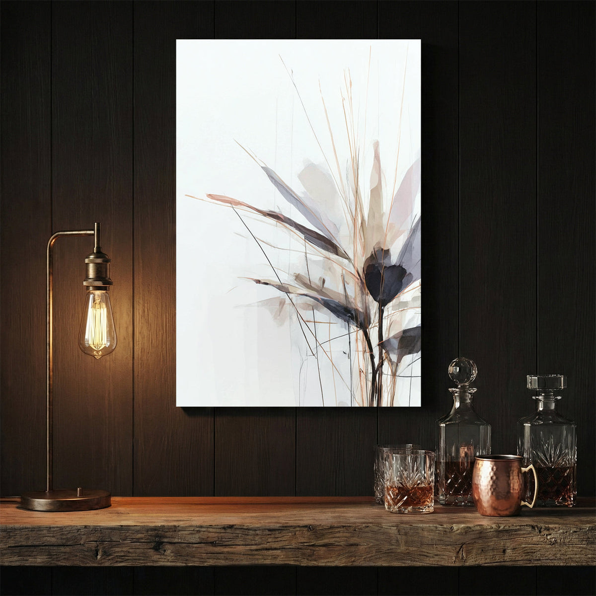Botanical dried flower illustration minimalist wall art print