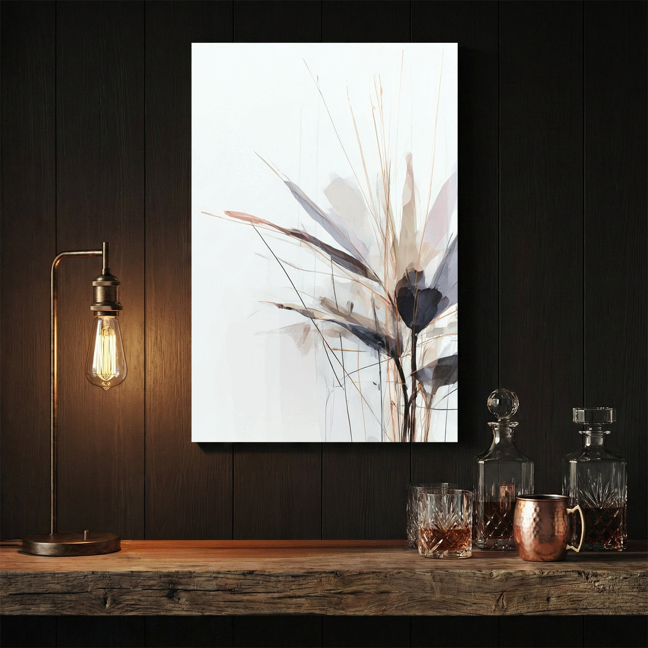 Botanical dried flower illustration minimalist wall art print