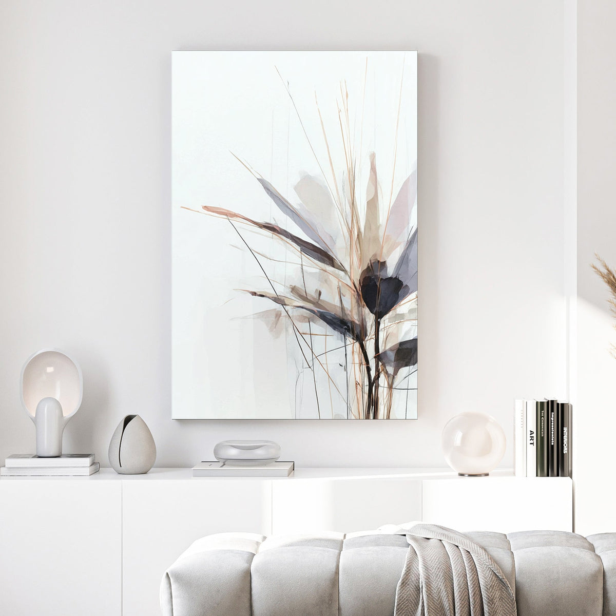 Botanical dried flower illustration minimalist wall art print