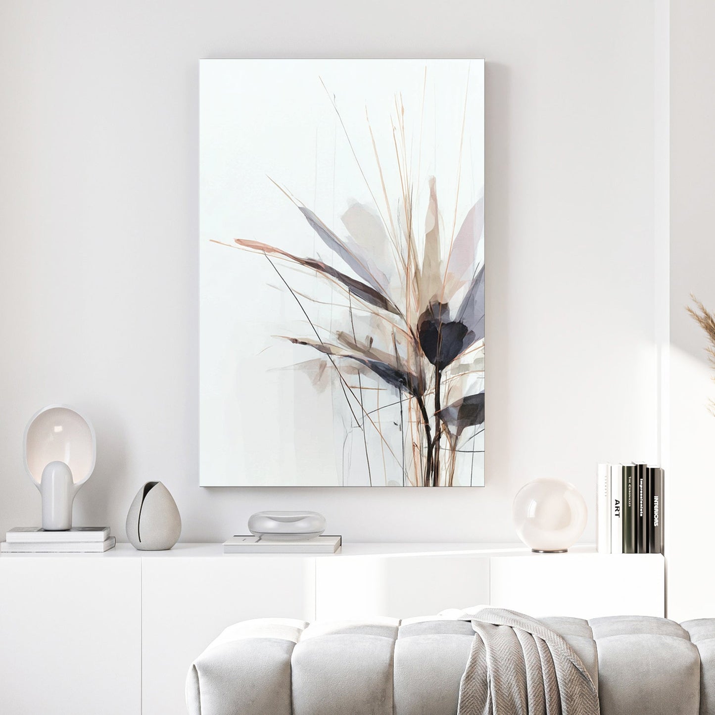 Botanical dried flower illustration minimalist wall art print