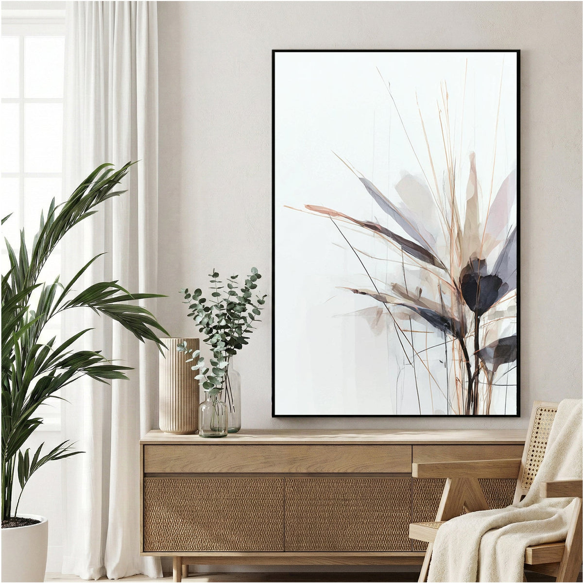 Botanical dried flower illustration minimalist wall art print