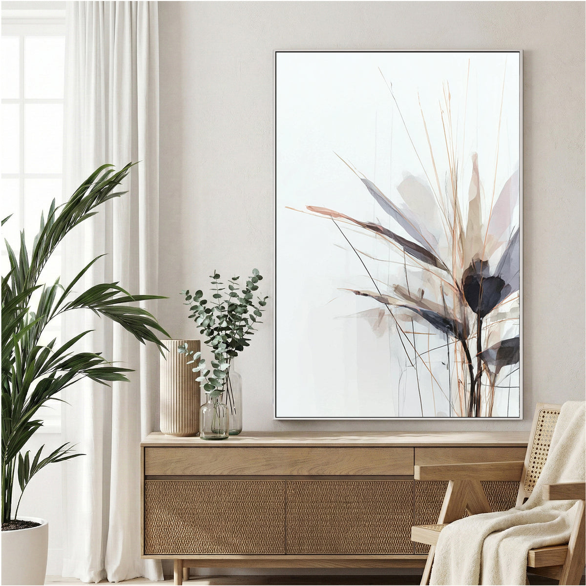 Botanical dried flower illustration minimalist wall art print