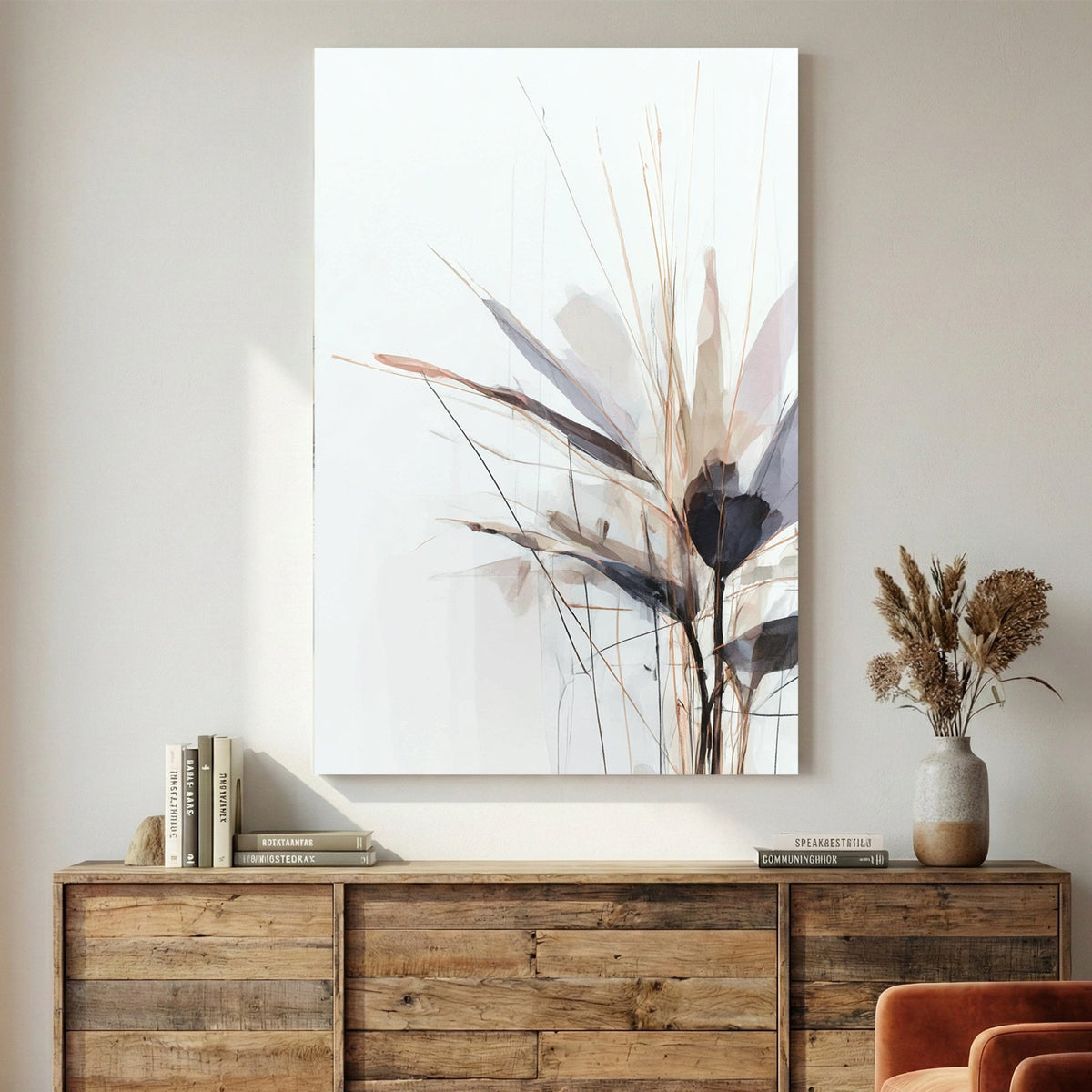 Botanical dried flower illustration minimalist wall art print