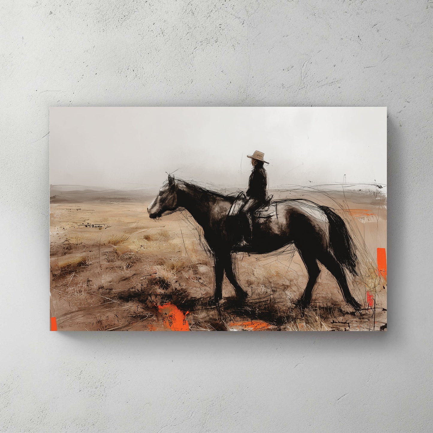 Western cowboy horse rider sketch rustic wall art print