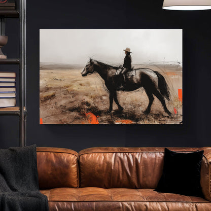 Western cowboy horse rider sketch rustic wall art print