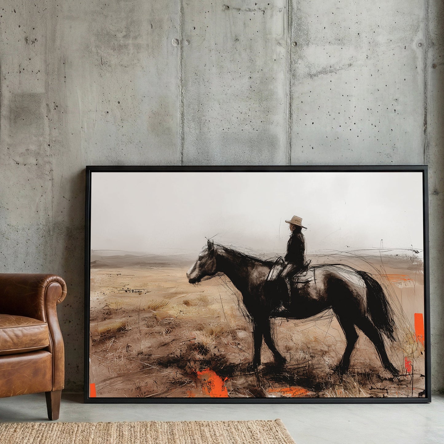 Western cowboy horse rider sketch rustic wall art print