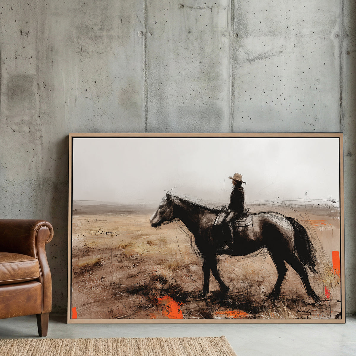 Western cowboy horse rider sketch rustic wall art print