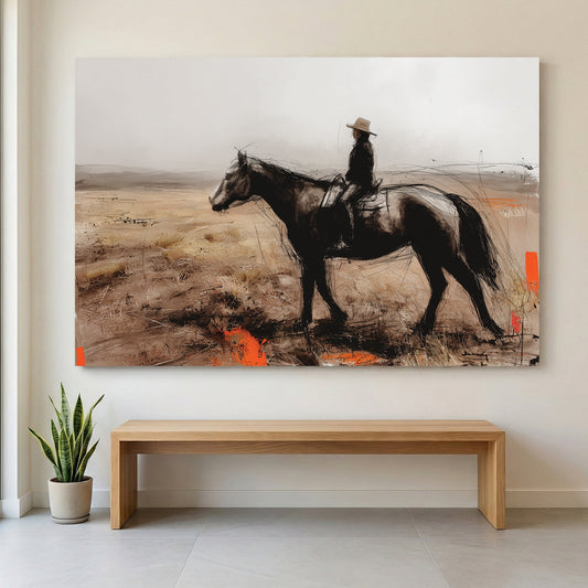 Western cowboy horse rider sketch rustic wall art print