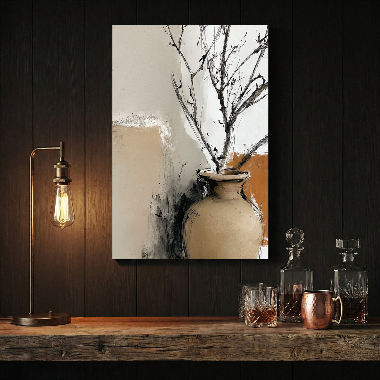 Dried branches vase illustration minimalist wall art print