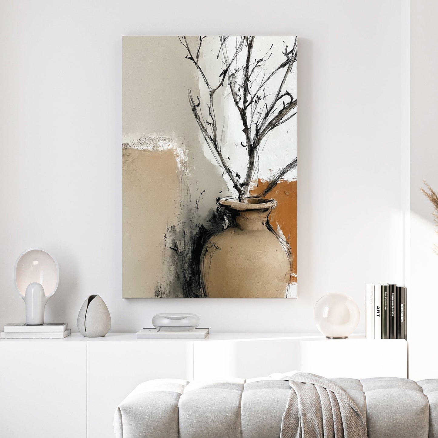 Dried branches vase illustration minimalist wall art print