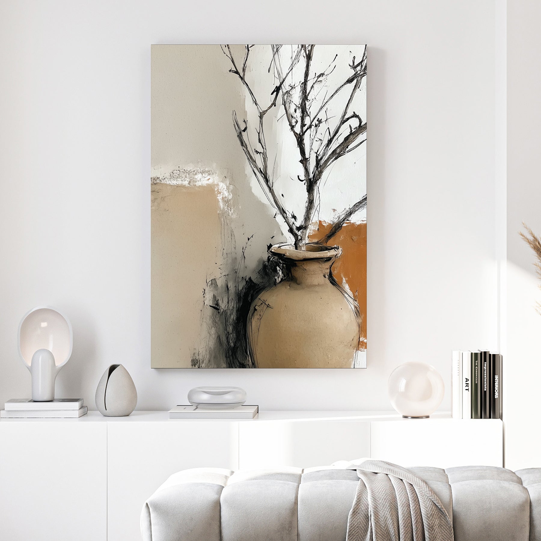 Dried branches vase illustration minimalist wall art print