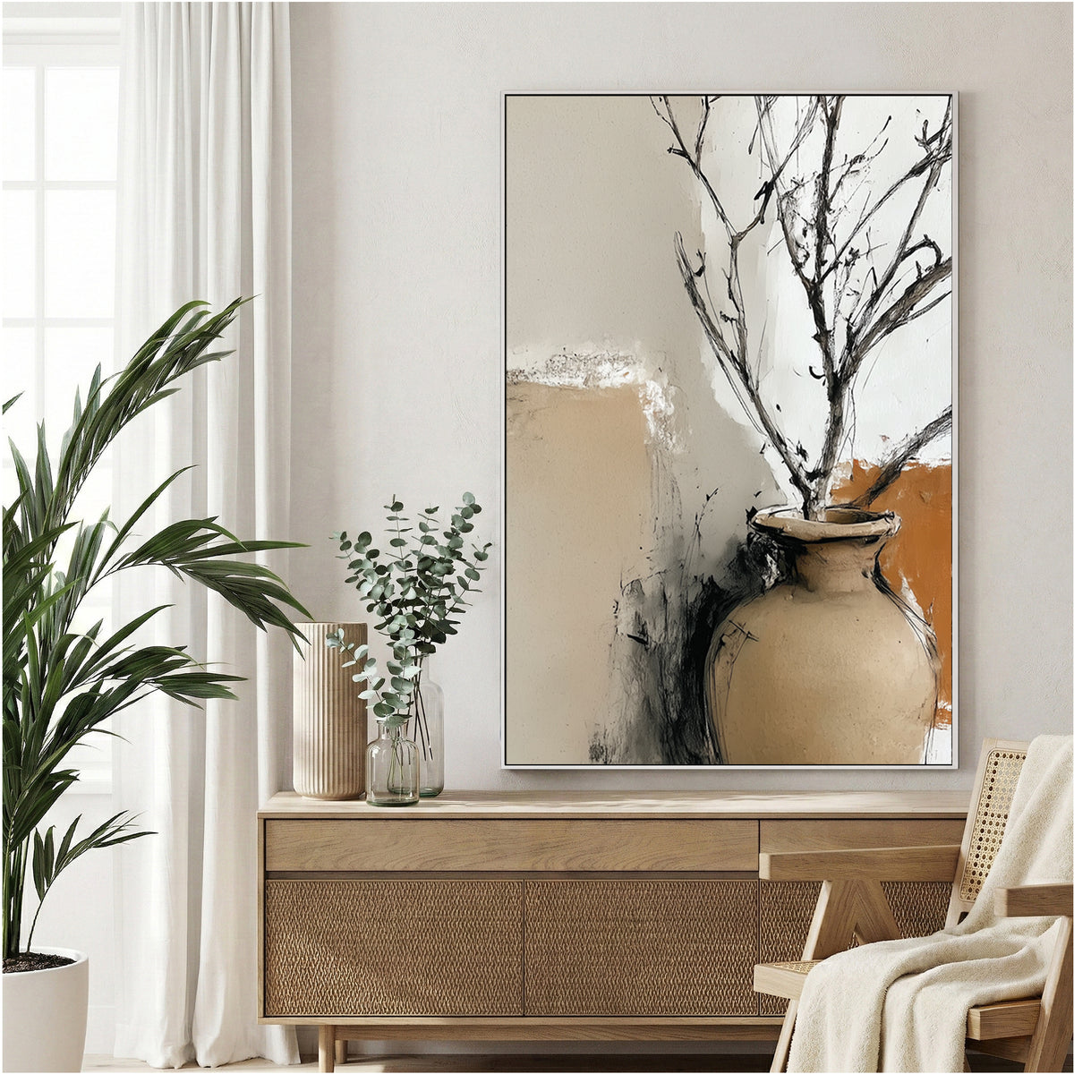 Dried branches vase illustration minimalist wall art print