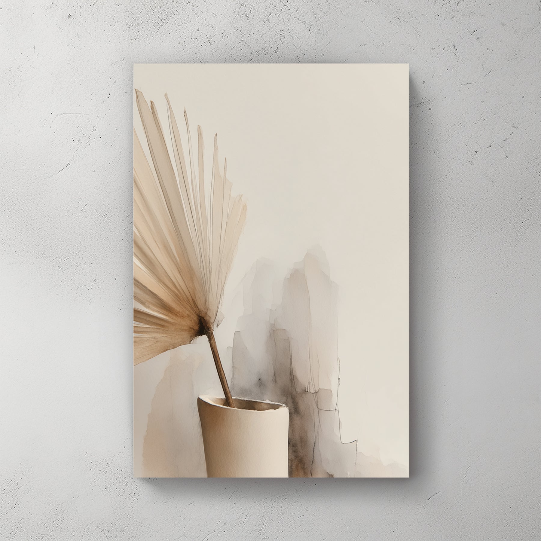 Minimalist vase with floral stems in soft neutral tones