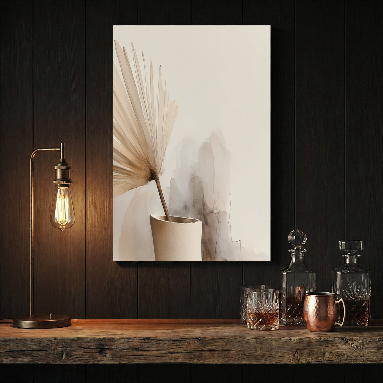Minimalist vase with floral stems in soft neutral tones