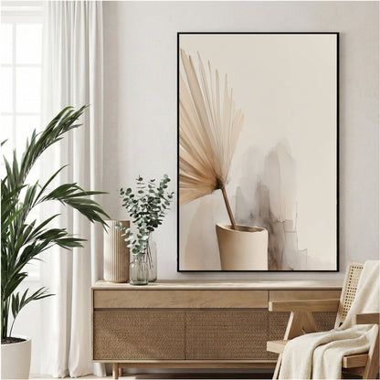 Minimalist vase with floral stems in soft neutral tones