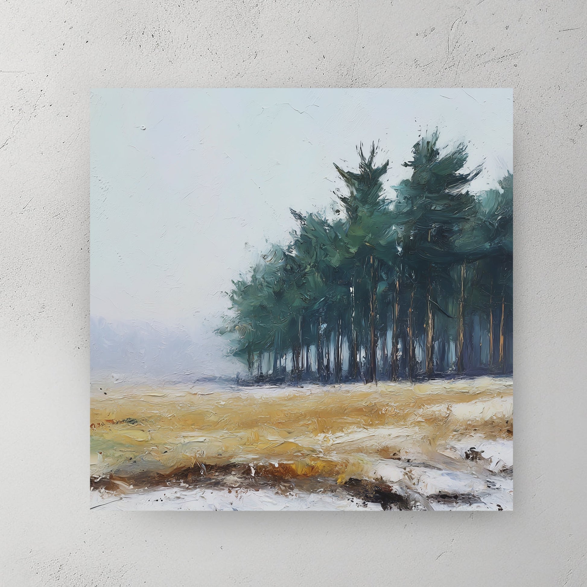 Pine forest landscape watercolour trees cloudy sky serene nature