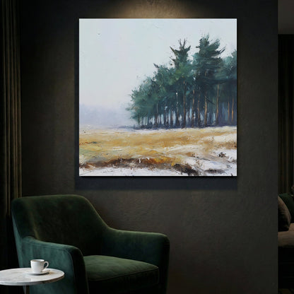 Pine forest landscape watercolour trees cloudy sky serene nature