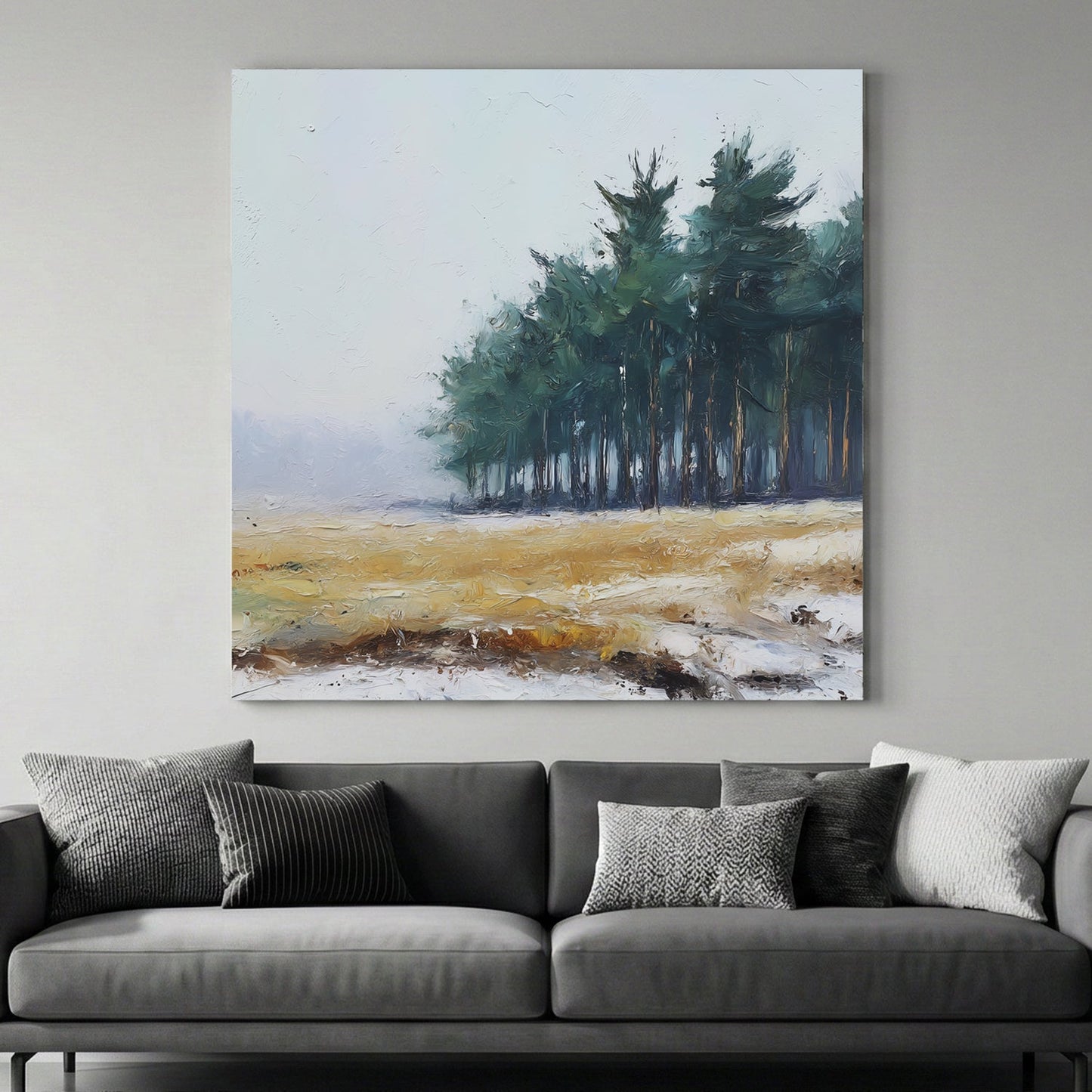 Pine forest landscape watercolour trees cloudy sky serene nature