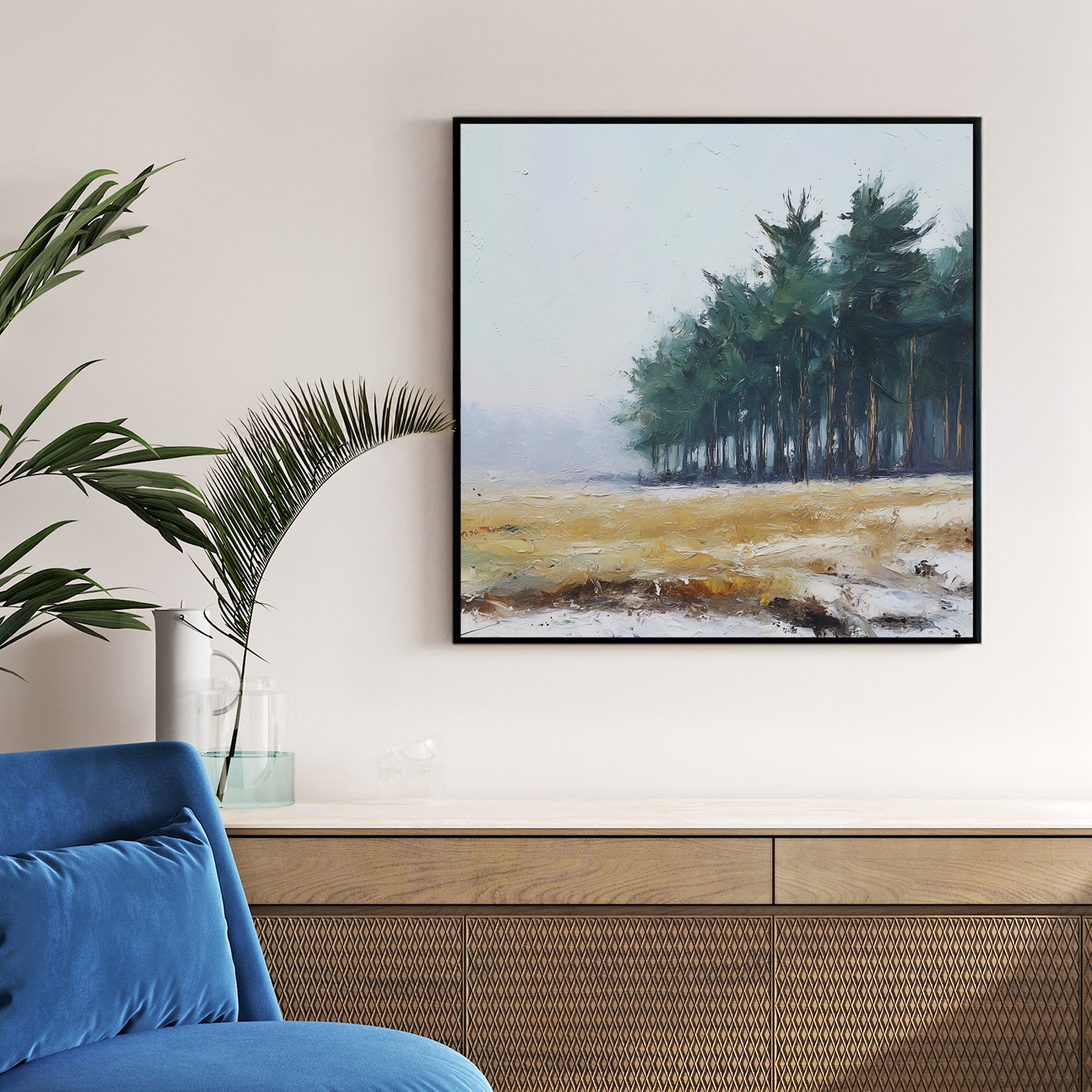Pine forest landscape watercolour trees cloudy sky serene nature