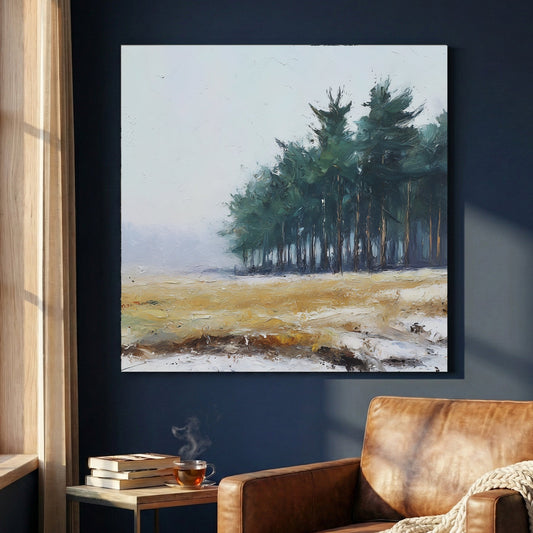 Pine forest landscape watercolour trees cloudy sky serene nature