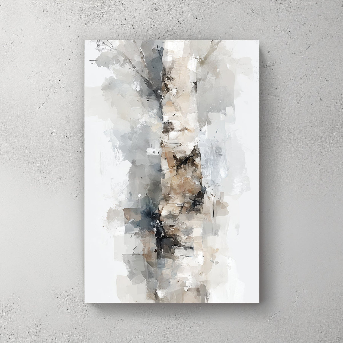 Birch tree trunk abstract watercolour painting white grey bark