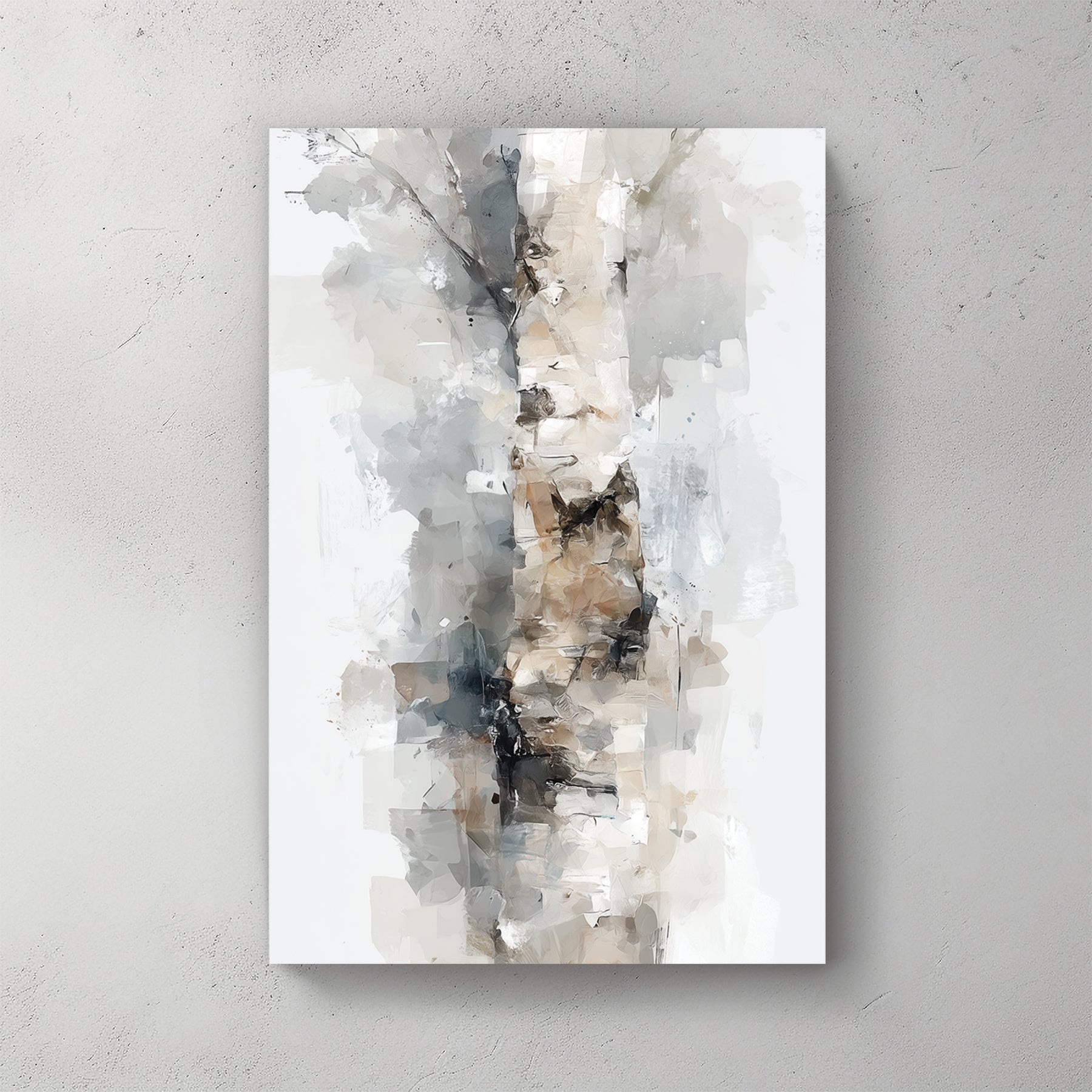 Birch tree trunk abstract watercolour painting white grey bark