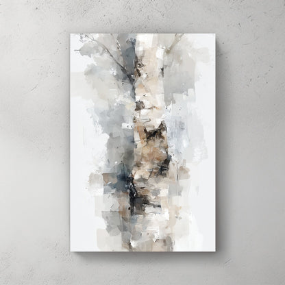 Birch tree trunk abstract watercolour painting white grey bark