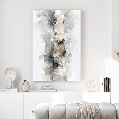 Birch tree trunk abstract watercolour painting white grey bark
