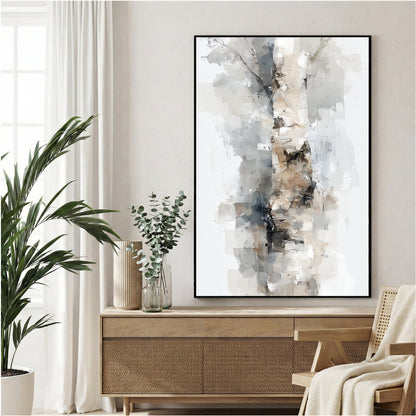 Birch tree trunk abstract watercolour painting white grey bark