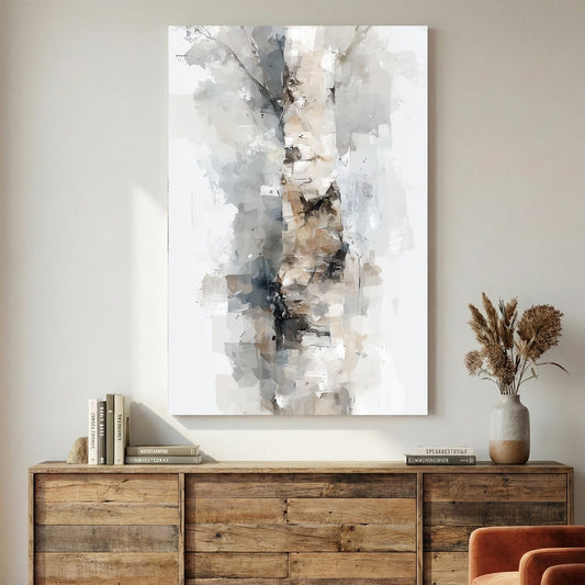Birch tree trunk abstract watercolour painting white grey bark