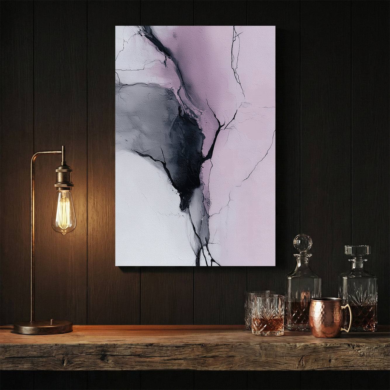 Abstract ink gesture lines on soft pink background