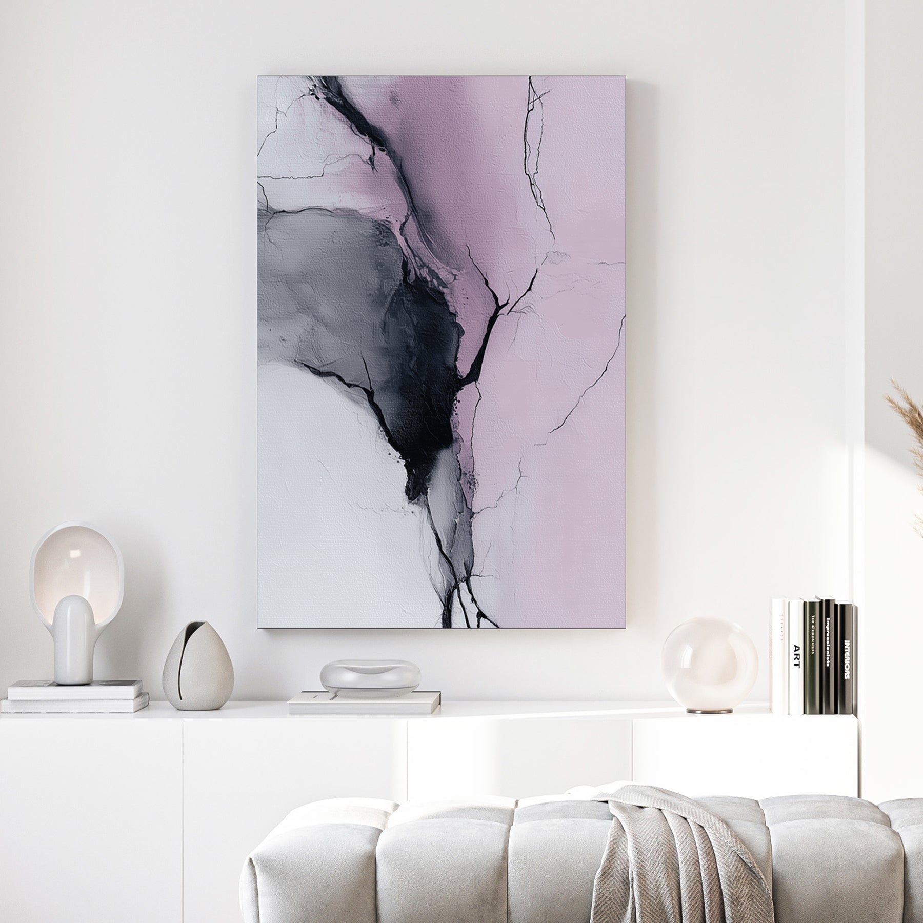 Abstract ink gesture lines on soft pink background