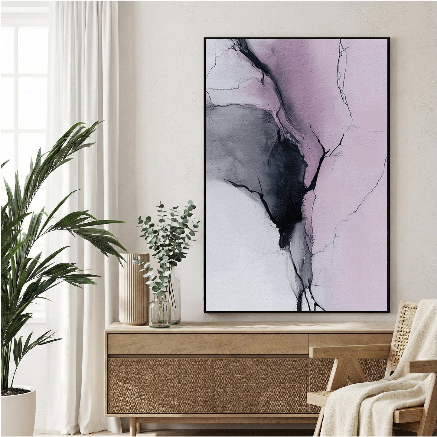 Abstract ink gesture lines on soft pink background