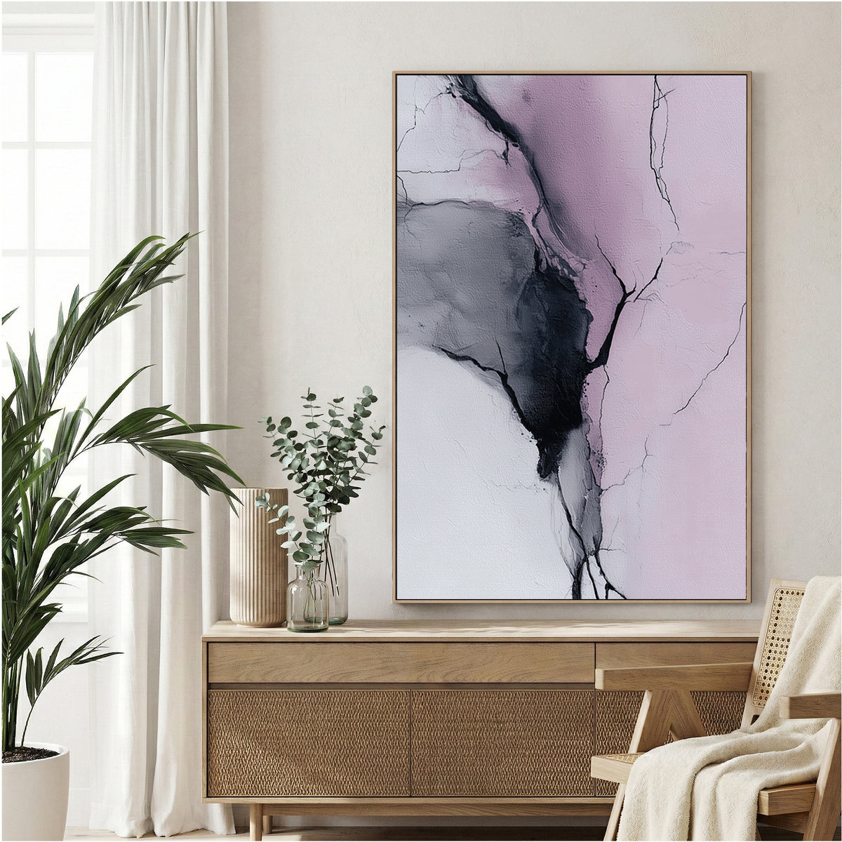 Abstract ink gesture lines on soft pink background