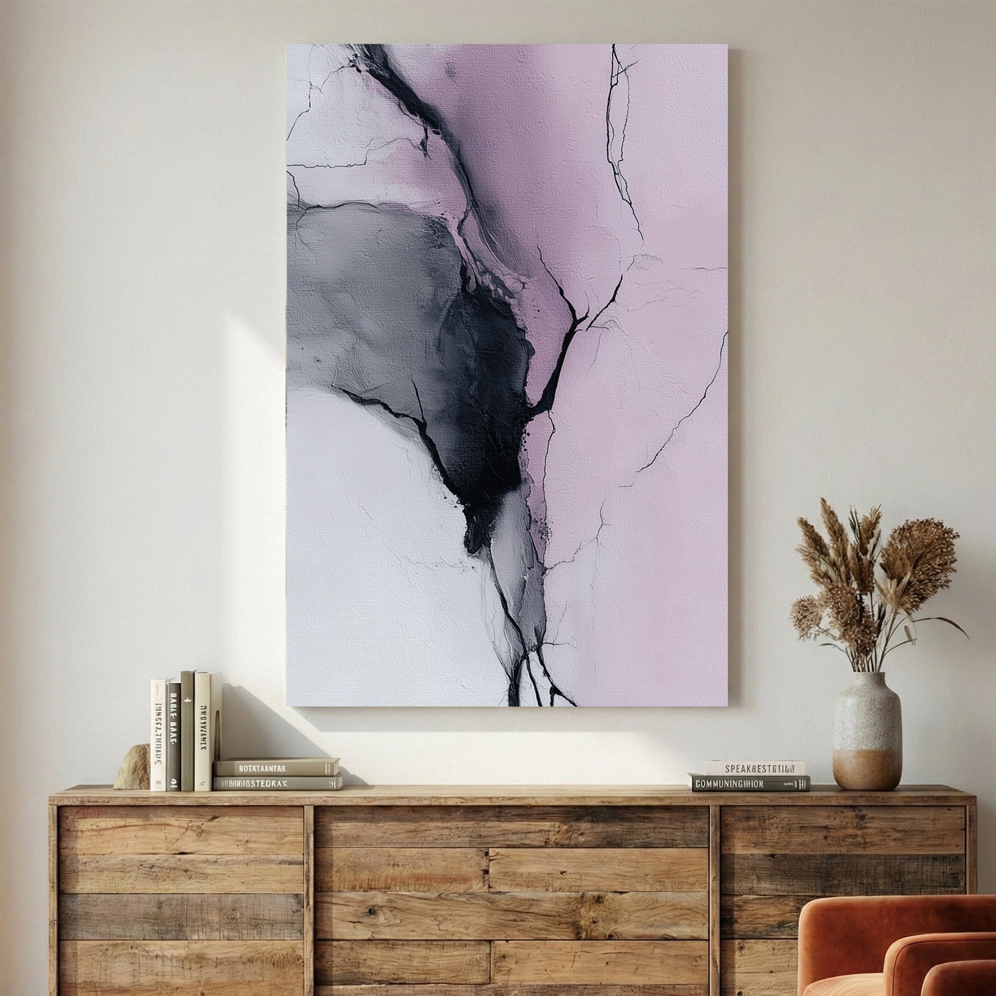 Abstract ink gesture lines on soft pink background