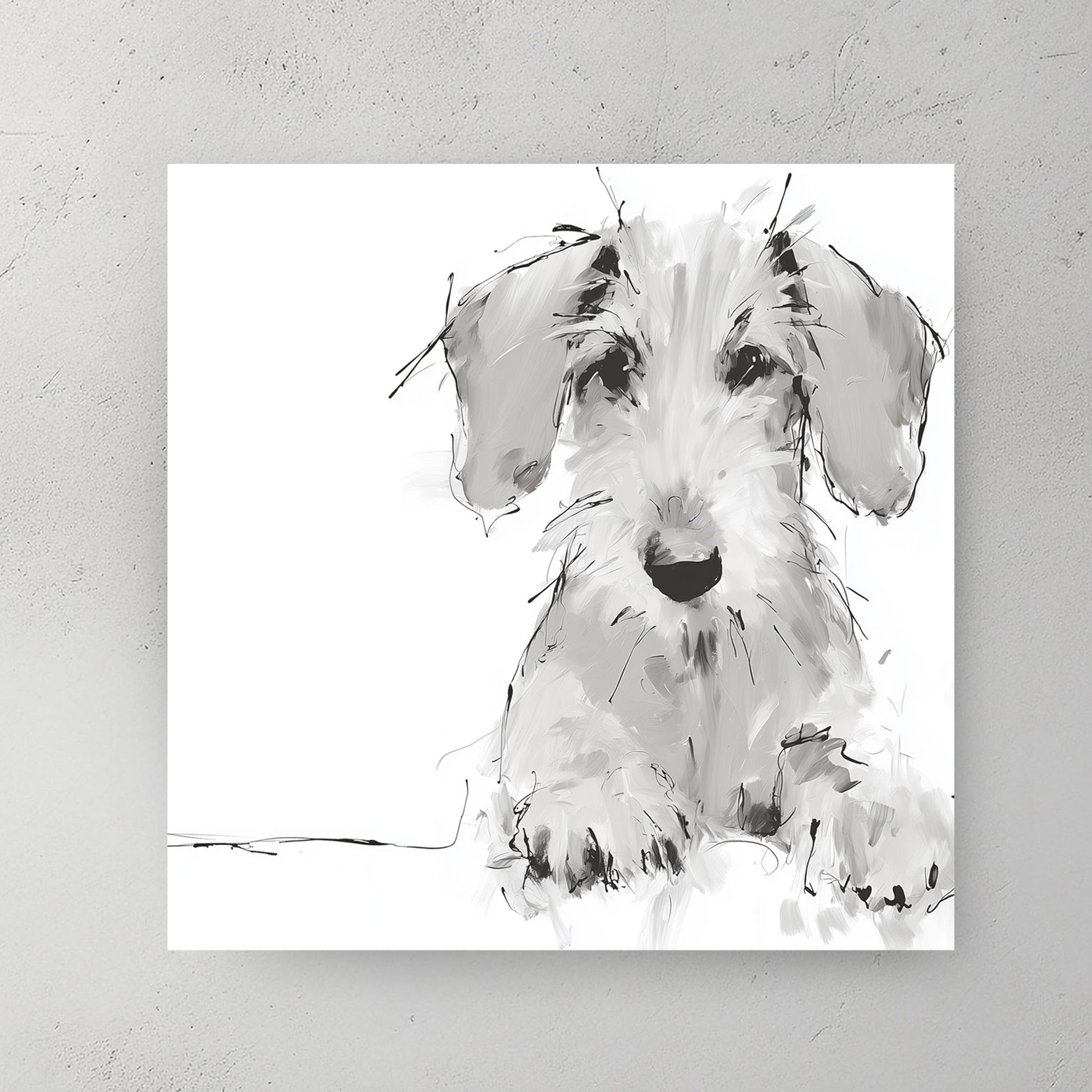 White terrier puppy loose ink sketch portrait dog wall art print
