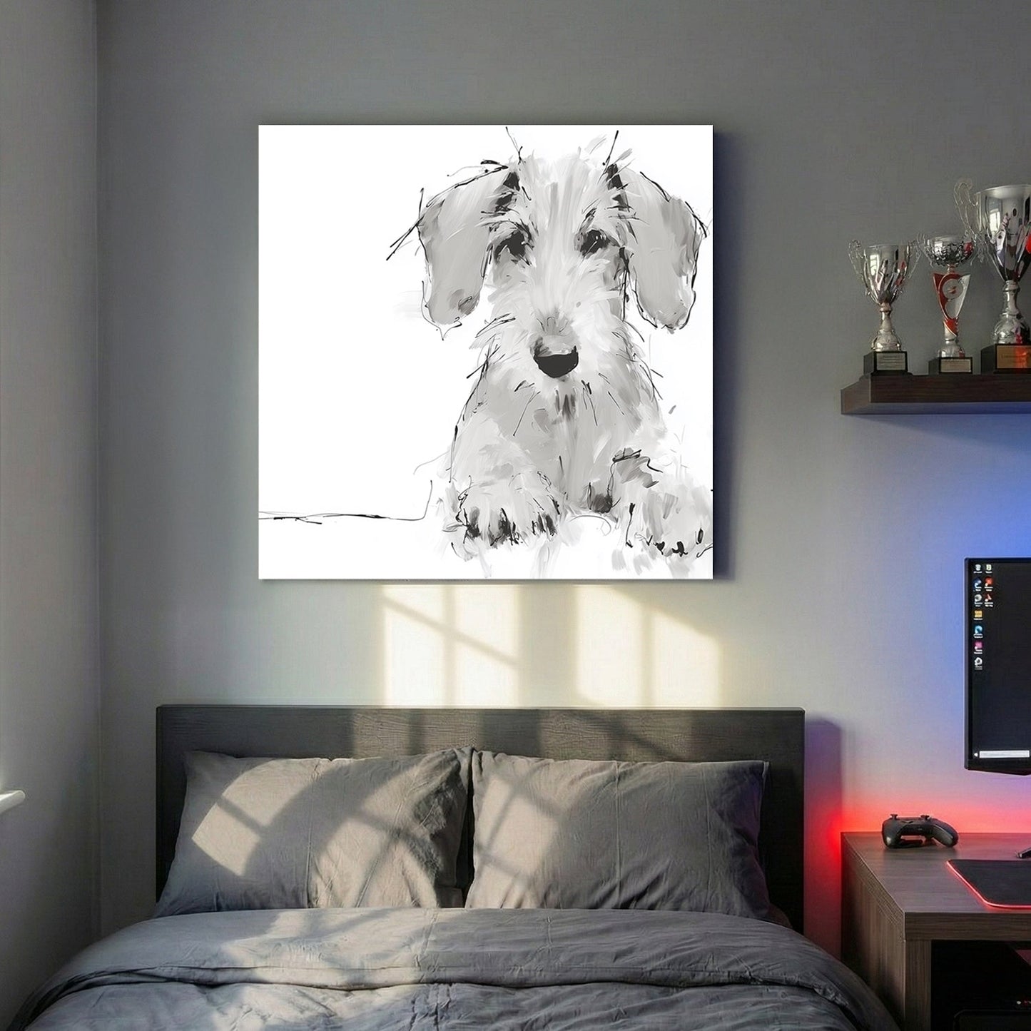 White terrier puppy loose ink sketch portrait dog wall art print