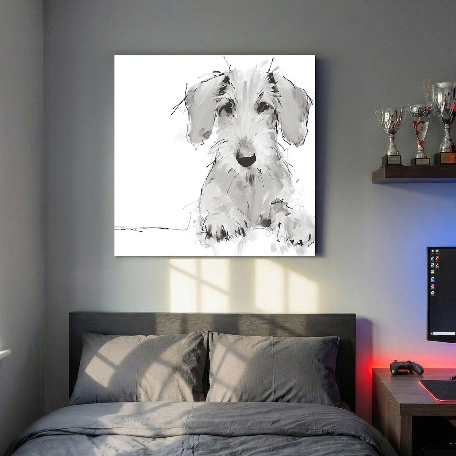 White terrier puppy loose ink sketch portrait dog wall art print