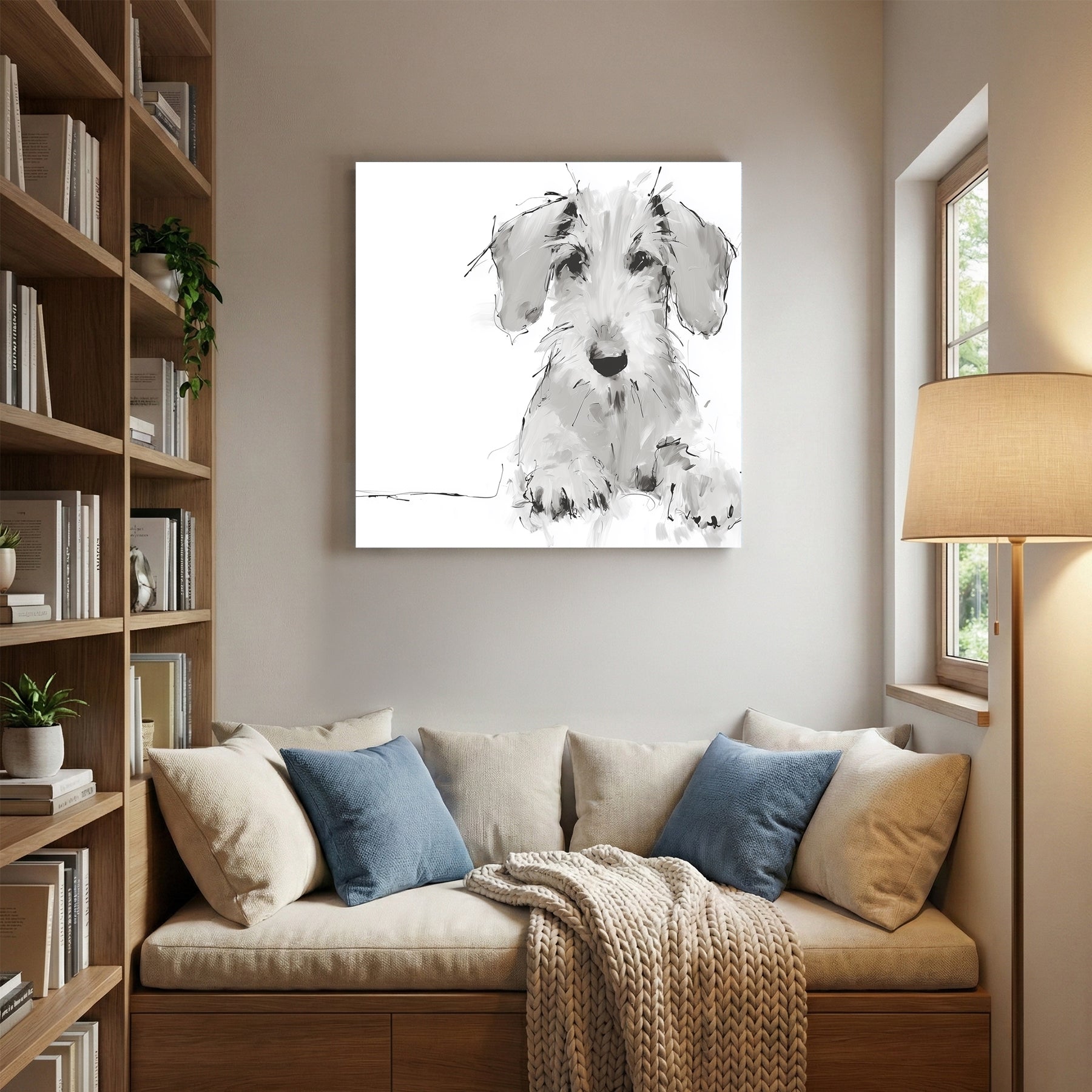 White terrier puppy loose ink sketch portrait dog wall art print