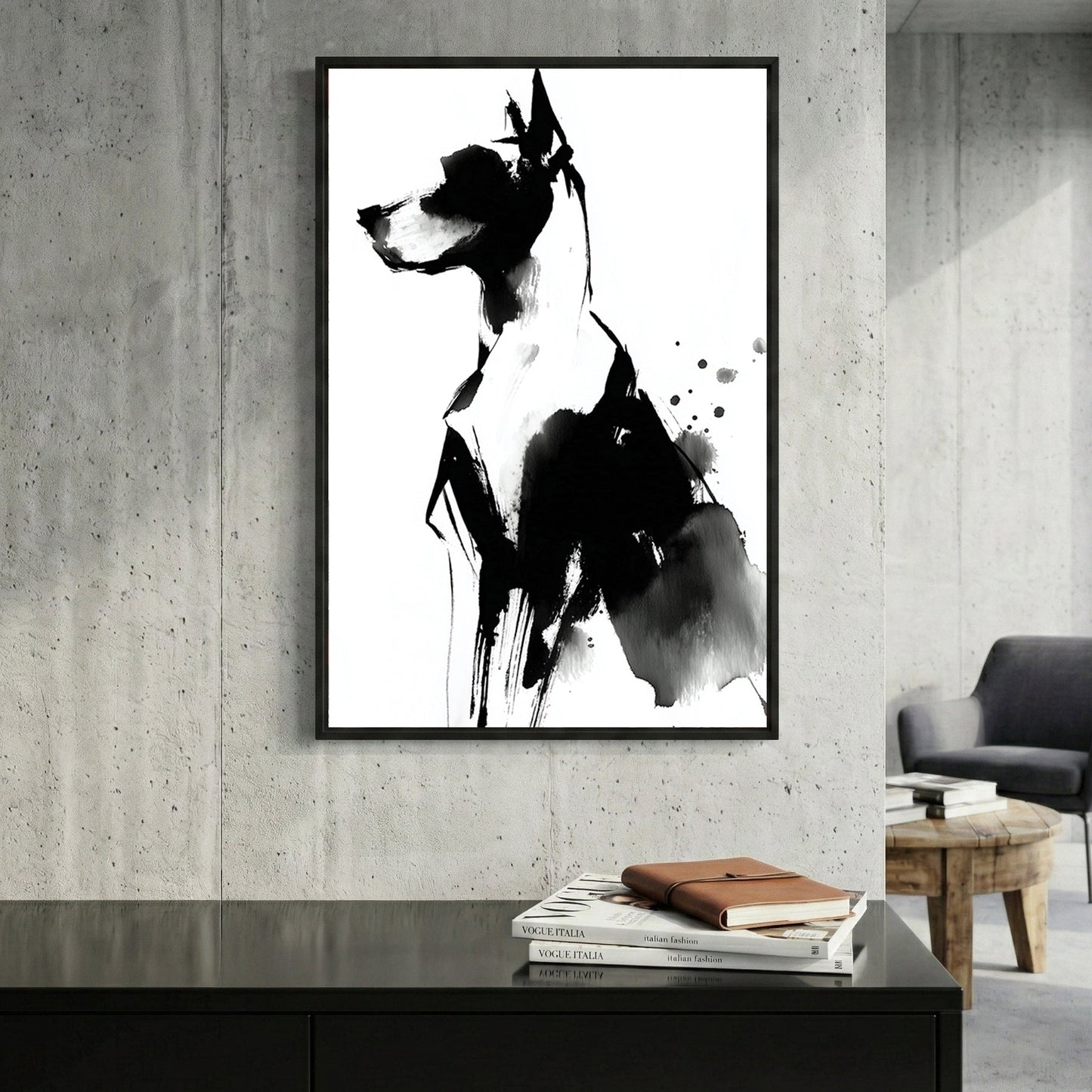 Great Dane dog sketch ink portrait with expressive line work wall art print
