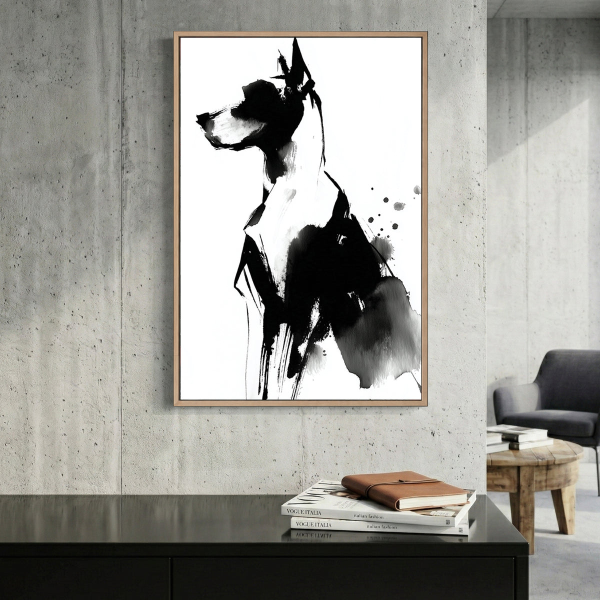 Great Dane dog sketch ink portrait with expressive line work wall art print