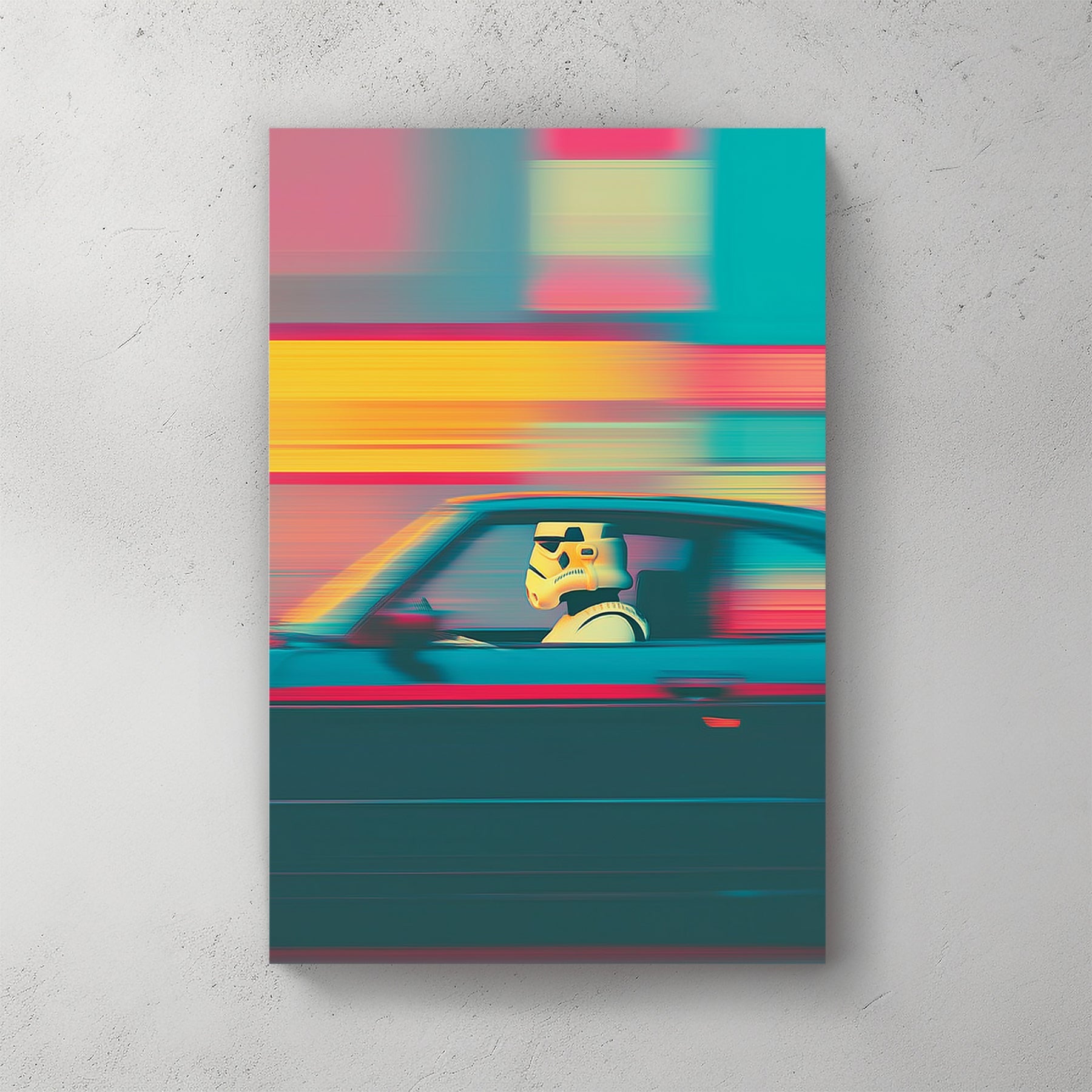 Stormtrooper glitch effect pop art with retro neon colours wall art print