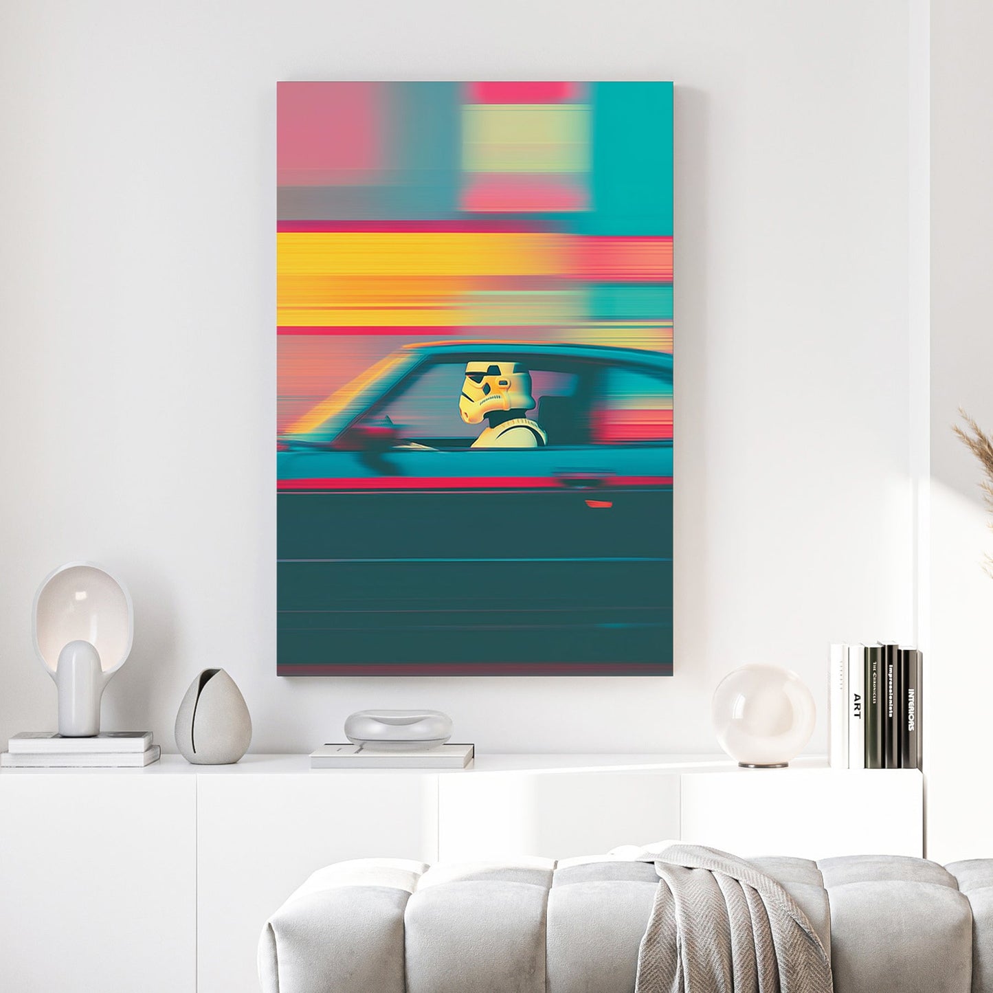 Stormtrooper glitch effect pop art with retro neon colours wall art print
