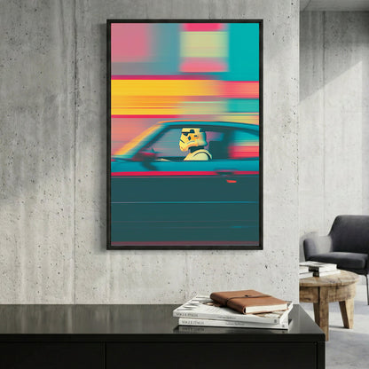 Stormtrooper glitch effect pop art with retro neon colours wall art print