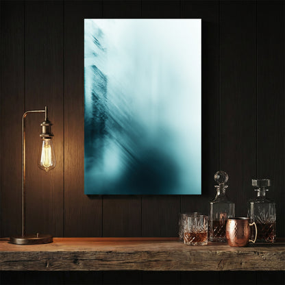 Minimalist architectural landscape with blue and teal abstract lines wall art print