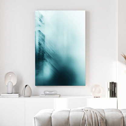 Minimalist architectural landscape with blue and teal abstract lines wall art print