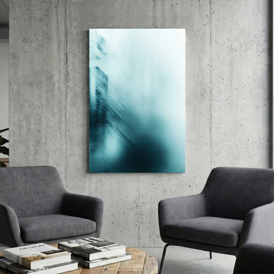 Minimalist architectural landscape with blue and teal abstract lines wall art print